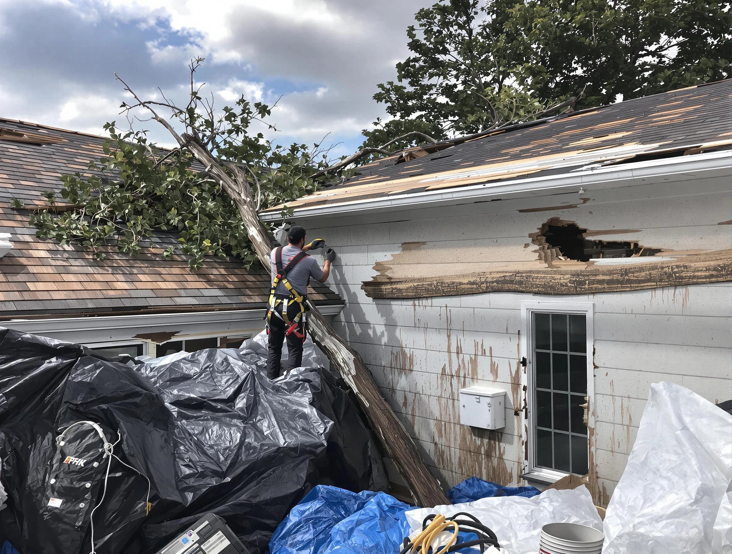 Willowick Roofing Company technicians handling urgent roof damage in Willowick, OH