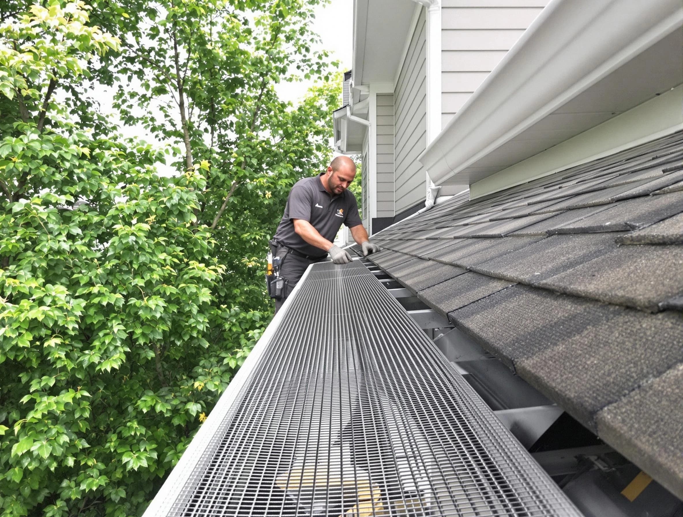 Close-up of gutter guards installed by Willowick Roofing Company in Willowick, OH