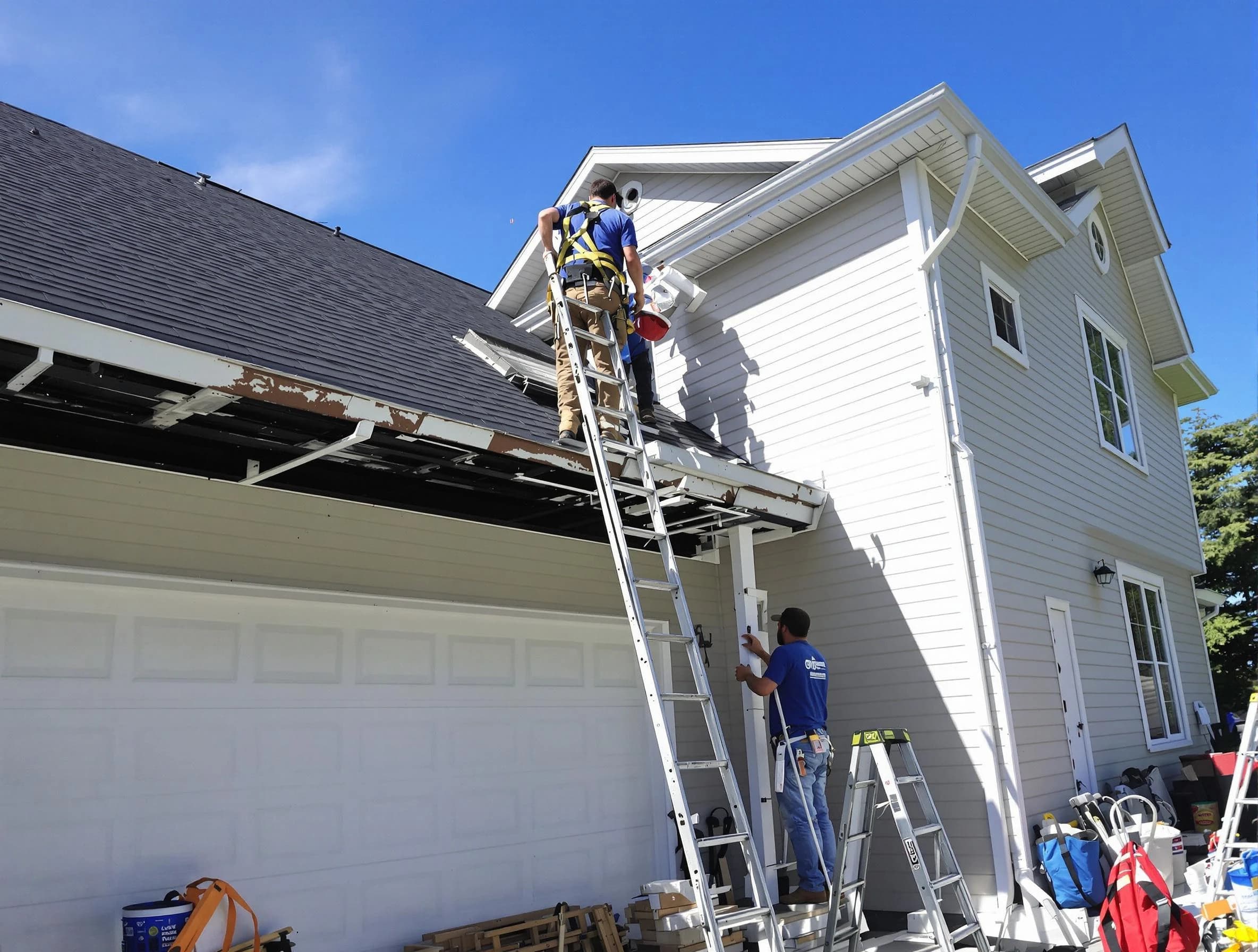 Newly replaced gutters by Willowick Roofing Company in Willowick, OH