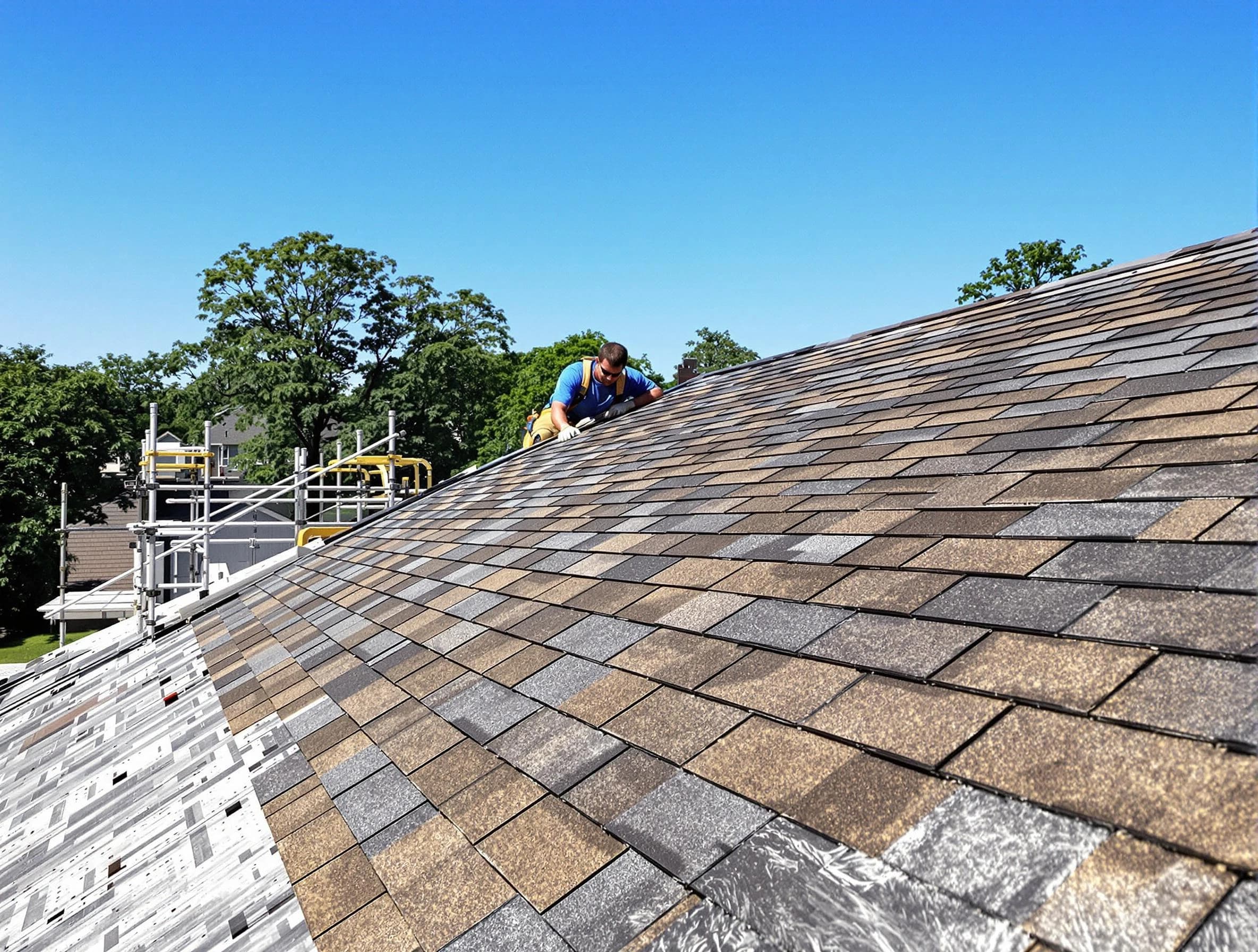 Close-up of new shingles installed by Willowick Roofing Company in Willowick, OH